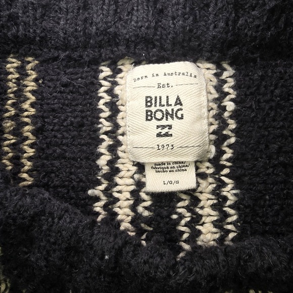 Billabong Easy Going Striped Cropped Sweater Black White Nubby Knit Relaxed, L - Picture 3 of 8